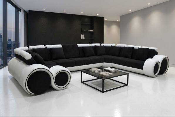 Ecke Leder Modern XXL Couch Wohnlandschaft Ledersofa Sofa U-form A1163 mit USB