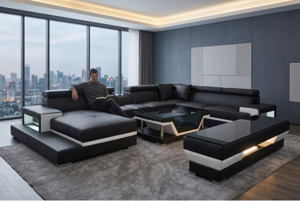 Ledersofa in U-Form in modernem Design für das Wohnzimmer 