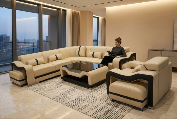 Sie den Modern Luxus Leder U-förmiges Ecksofa für Ihr Wohnzimmer