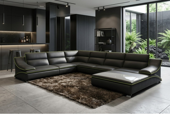 Ecksofa mit USB Ledersofa Polster Wohnlandschaft Couch Sofa Eckgarnitur U Form