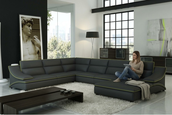 Ecksofa mit USB Ledersofa Wohnlandschaft Couch Sitz Eck Garnitur U Form EltmannG