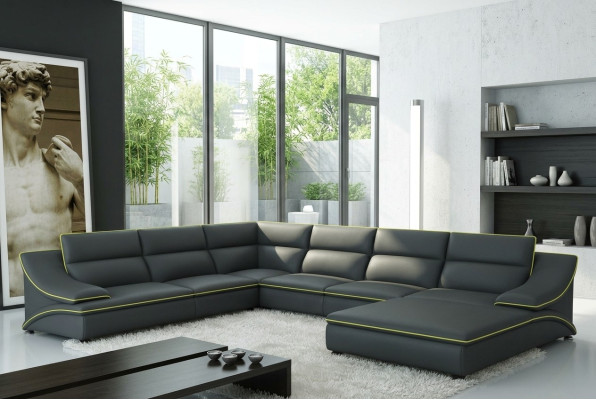 Ecksofa mit USB Ledersofa Wohnlandschaft Couch Sitz Eck Garnitur U Form EltmannG