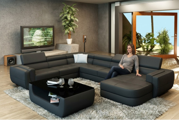 Designersofa Sitz Polster Ecke Ledersofa Wohnlandschaft Sofa mit USB Polster Neu