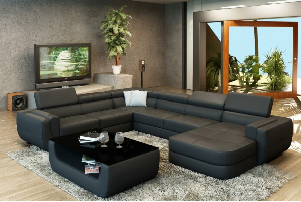 Designersofa Sitz Polster Ecke Ledersofa Wohnlandschaft Sofa mit USB Polster Neu