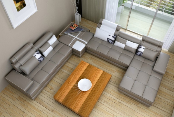 Ecksofa Sofa mit USB Wohnlandschaft Ledersofa XXL Designer Sofas Wolfhagen Grau
