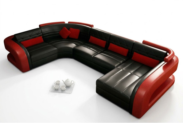Ledersofa USB Wohnlandschaft Garnitue Polsterecke Eckcouch Sofa U Form Bergamo