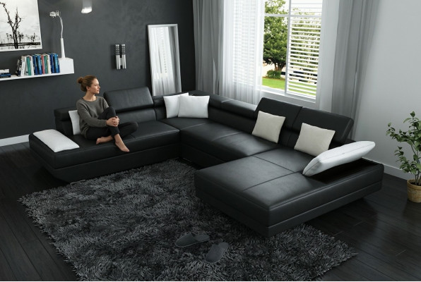 Ledersofa Sofa mit USB Polster Eck Garnitur Wohnlandschaft XXL Big Ecksofa 2719D