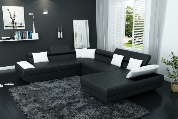 Ledersofa Sofa mit USB Polster Eck Garnitur Wohnlandschaft XXL Big Ecksofa 2719D