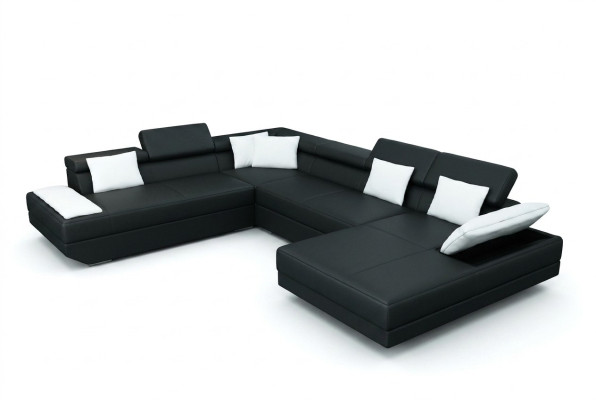 Ledersofa Sofa mit USB Polster Eck Garnitur Wohnlandschaft XXL Big Ecksofa 2719D