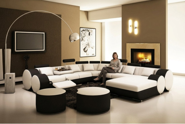 Designer Ledersofa mit USB XXL Wohnlandschaft Big Sofa Polsterecke Ecksofa Relax