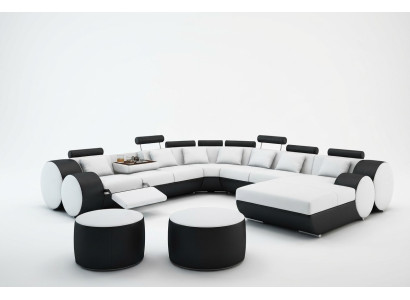 Designer Ledersofa mit USB XXL Wohnlandschaft Big Sofa Polsterecke Ecksofa Relax