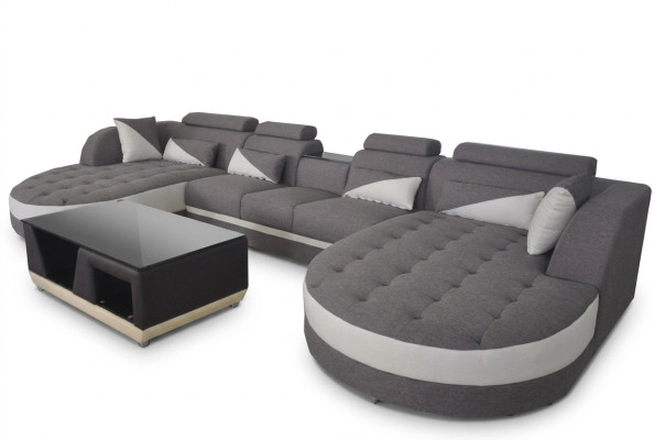 Ecksofa Design Eckgarnitur Eckcouch Sofa Wohnlandschaft Couch Polster Tisch USB