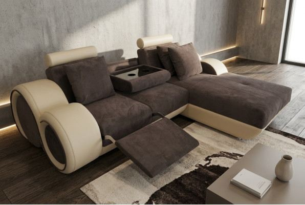 Ecksofa Design Polster Leder Eckcouch Eckgarnitur Sofa Wohnlandschaft mit USB