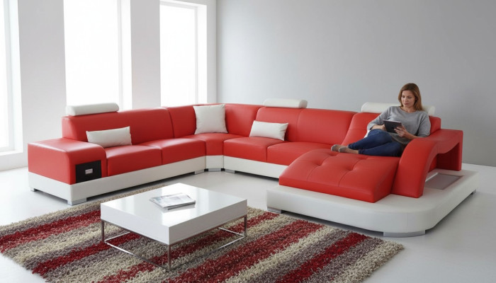 Leder Eck Sofa Eck Wohnlandschaft Garnitur Design Modern Couch Neu Sofas USB Neu