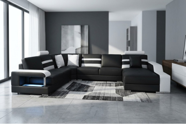 Eck Sofa mit USB Polster Sitz Leder Couch Sofas Couchen Garnitur Wohnlandschaft