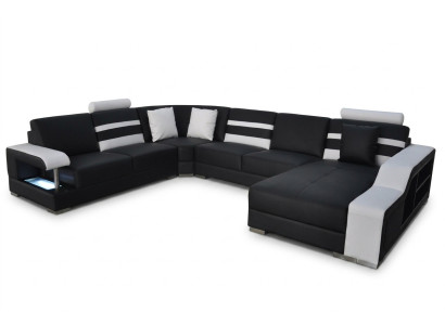 Eck Sofa mit USB Polster Sitz Leder Couch Sofas Couchen Garnitur Wohnlandschaft