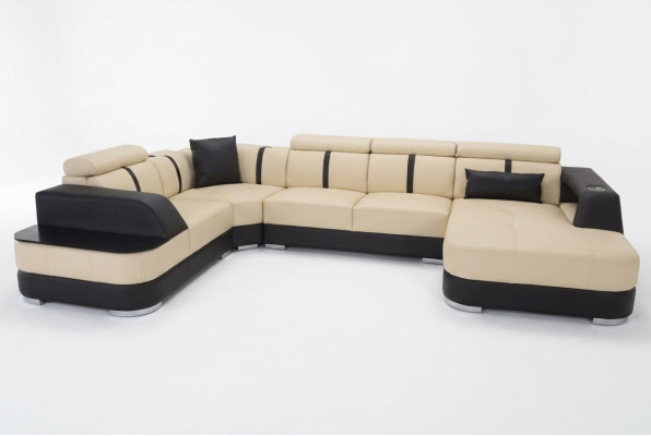 Wohnlandschaft Designer Sofa mit USB Big Polster Leder Sofas Ecke Sitz Black