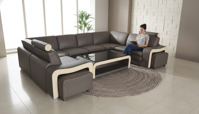 Ledersofa mit USB Wohnlandschaft Ecksofa Eck Garnitur Design Modern Sofa