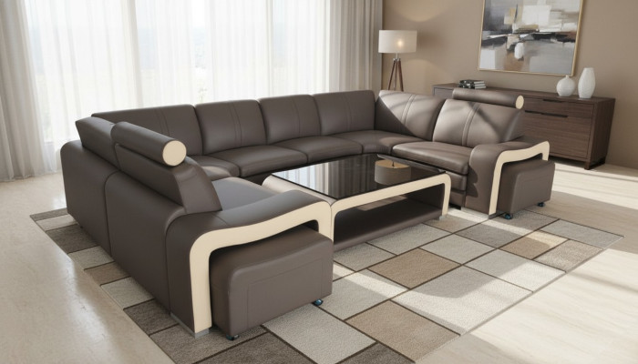 Ledersofa mit USB Wohnlandschaft Ecksofa Eck Garnitur Design Modern Sofa