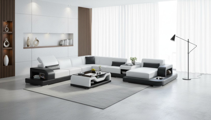Ecksofa Sofa + USB Polster Wohnlandschaft Polsterecke Designsofa Ledersofa Neu