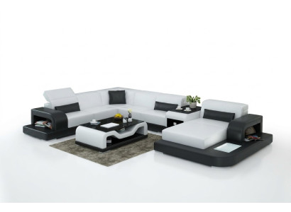 Ecksofa Sofa + USB Polster Wohnlandschaft Polsterecke Designsofa Ledersofa Neu