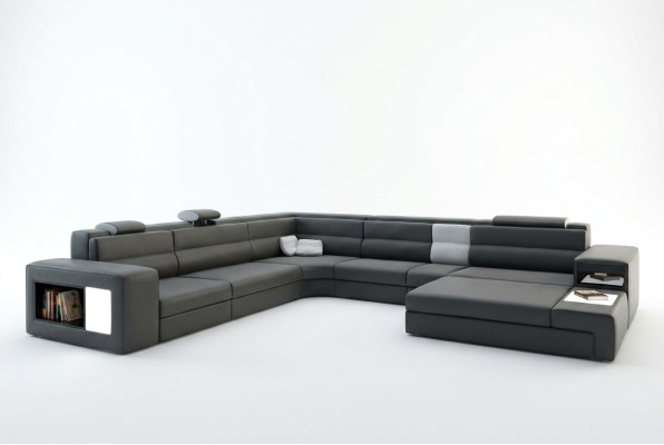 Ecksofa Polster Sofa mit USB Wohnlandschaft Sitz Eck Garnitur Leder Textil Couch