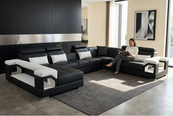 Komplett Set Kissen Ledersofa Wohnlandschaft Ecksofa Garnitur Modern Sofa USB