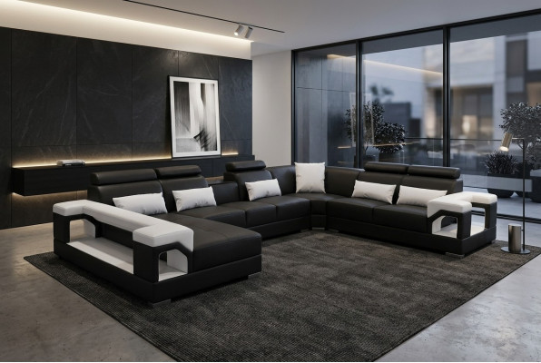 Komplett Set Kissen Ledersofa Wohnlandschaft Ecksofa Garnitur Modern Sofa USB