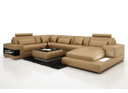 XXL Ledersofa mit USB,Wohnlandschaft Ecksofa Design Sofa Garnitur Eckcouch Neu