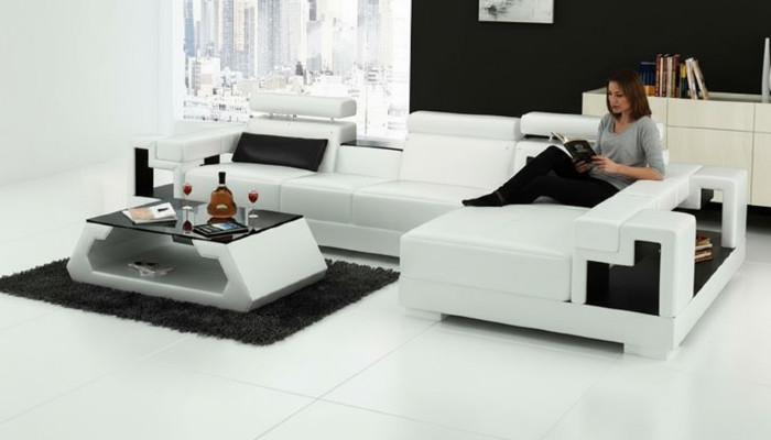 Wohnlandschaft Ecksofa Ledersofa Sofa + USB Polster Sitz Eck Garnitur Neu 2710B