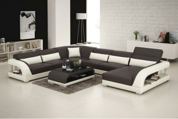 Wohnlandschaft Polster Ecke Eck Sofa + USB Garnitur Landschaft Leder Sitz