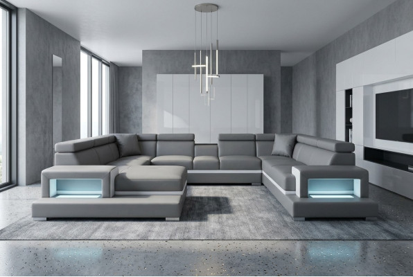 Moderne Sitz Polster Wohnlandschaft Wohnzimmer Polster Ecke Couch USB + Licht