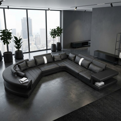 Wohnlandschaft Moderne Sitz Polster Wohnzimmer Polster Ecke Couch USB + Licht