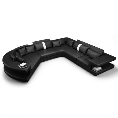 Wohnlandschaft Moderne Sitz Polster Wohnzimmer Polster Ecke Couch USB + Licht