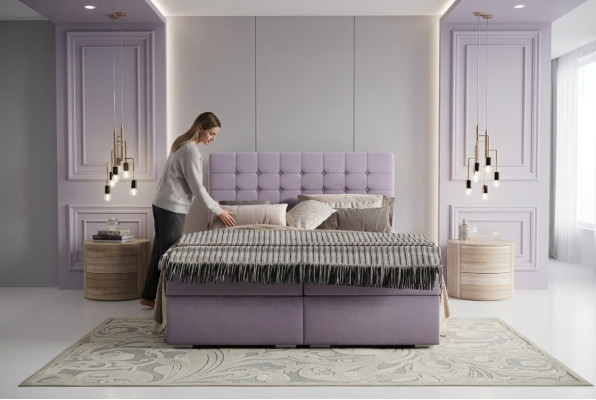 Komplett Set Matratze & Topper Boxspring Bett Pink Polster 180x200cm