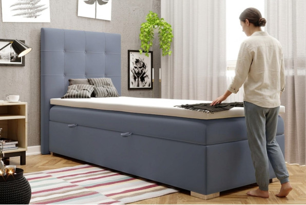 Luxus Boxspring Bett Hotel Betten Polster Funktion Bettkasten 90x200cm Blau Neu