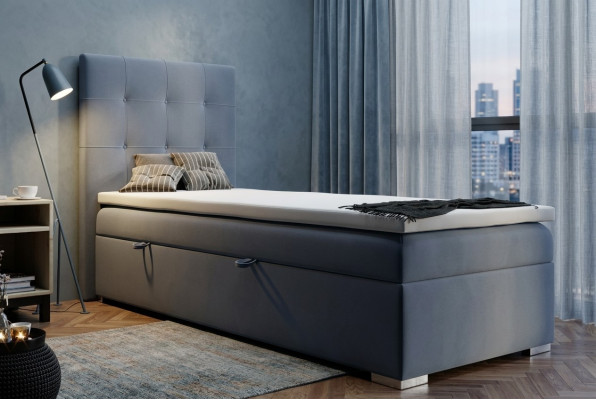 Luxus Boxspring Bett Hotel Betten Polster Funktion Bettkasten 90x200cm Blau Neu