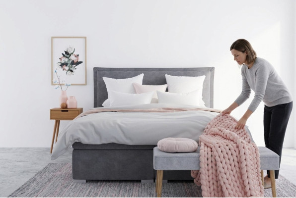 Moderne Hotel Boxspring Betten Doppel Luxus Bett Polster Kasten Funktion Stoff