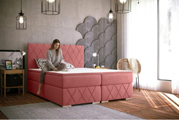 Komplett Set Matratze & Topper Boxspring Bett Pink Polster 180x200cm Betten Neu
