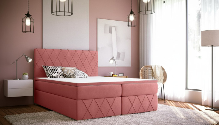 Komplett Set Matratze & Topper Boxspring Bett Pink Polster 180x200cm Betten Neu