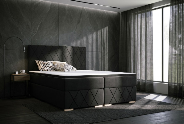 Komplett Set Matratze & Topper Boxspring Bett Schwarz Polster 180x200cm Betten