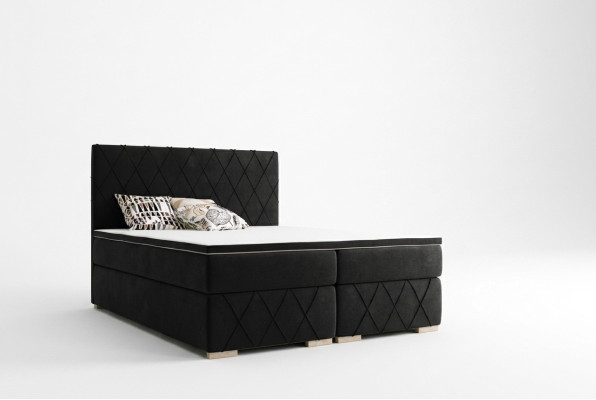 Komplett Set Matratze & Topper Boxspring Bett Schwarz Polster 180x200cm Betten