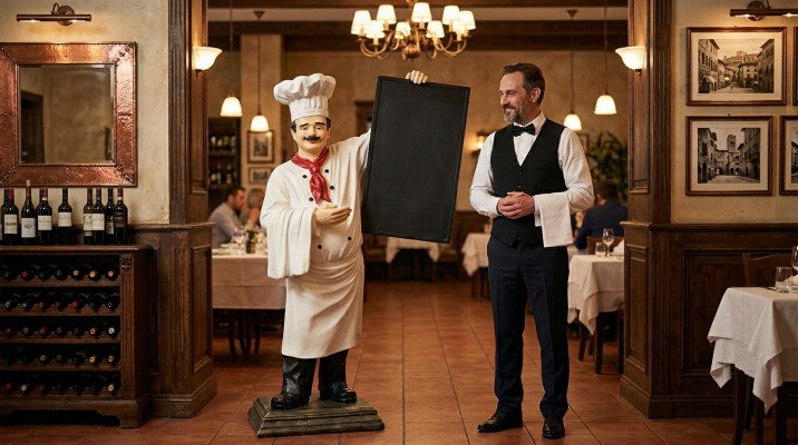 Koch Figur Statue Skulptur Werbefigur Menü Tafel Werbeaufsteller Speisekarte