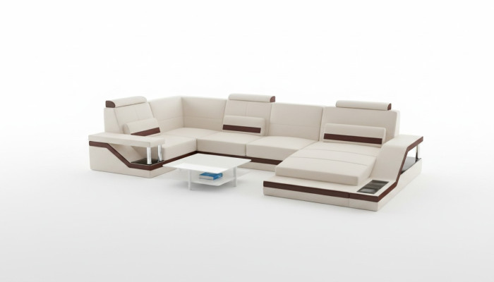 Wohnlandschaft Sofa + USB Polster Sitz Ecksofa Garnitur Textil Stoff Leder Sofas