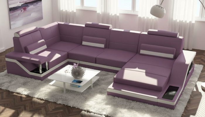 Wohnlandschaft Sofa mit USB Polster Ecksofa Garnitur Textil Stoff Leder Sofas