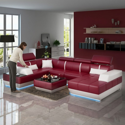 Designer Sofa + USB,Polster Garnitur Ledersofa Sofas Neu Wohnlandschaft Eckcouch