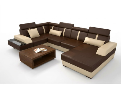 Designer Wohnlandschaft Eckcouch USB Sofa Polster Garnitur Ledersofa Sofas Neu