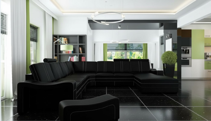 Ledersofa mit USB Wohnlandschaft Ecksofa Neu Garnitur Sofa XXL Ledersofa Couch