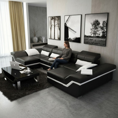 XXL Ledersofa mit USB Ecksofa Wohnlandschaft Big Couch Ledergarnitur Polster Neu