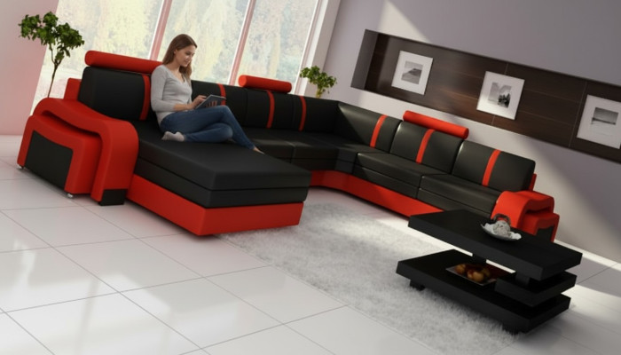 Ecksofa Eckcouch NEU Wohnlandschaft Sofa Polster Ledersofa mit USB Ledergarnitur